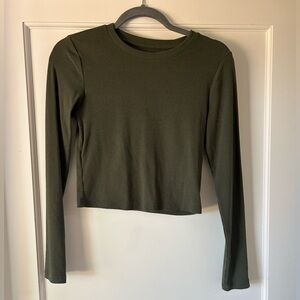 GAP Dark Green Cropped Long Sleeve Top